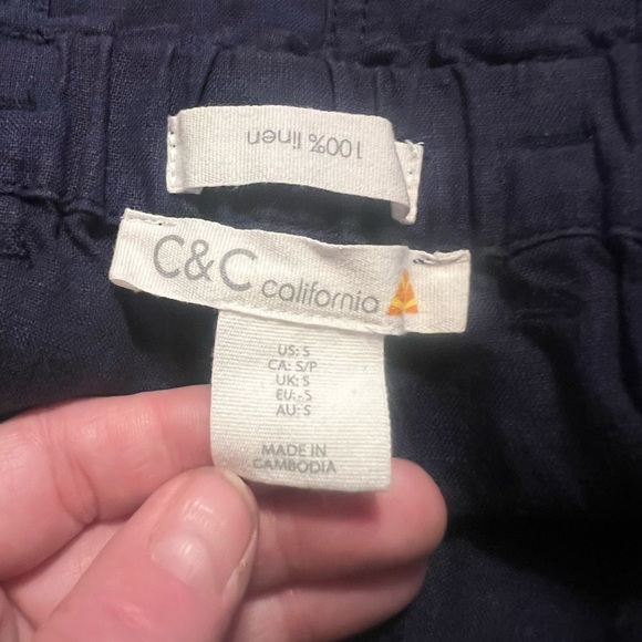 C&C California 100% linen navy pull on pants - Picture 6 of 7